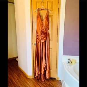 Full length Copper satin gown